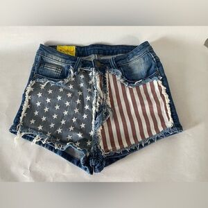 Machine Blue Denim Star and Stripe Jean Shorts